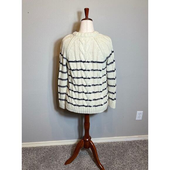 J. Jill sweater crew neck pull over cabled cream with navy blue stripes Sz M - Picture 2 of 7